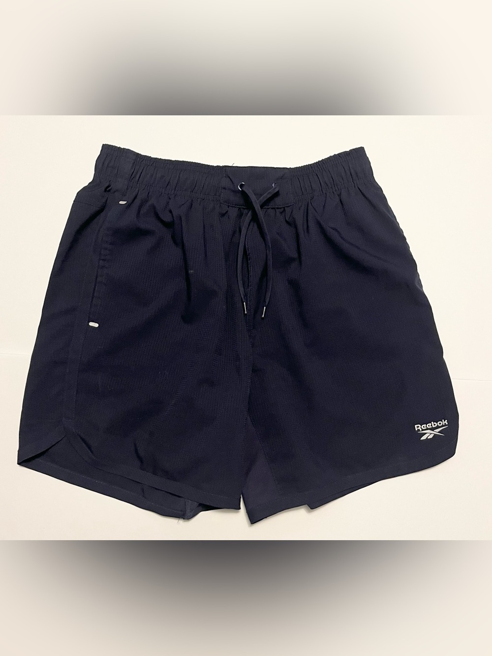 Reebok Navy and White Athletic Shorts Waistband